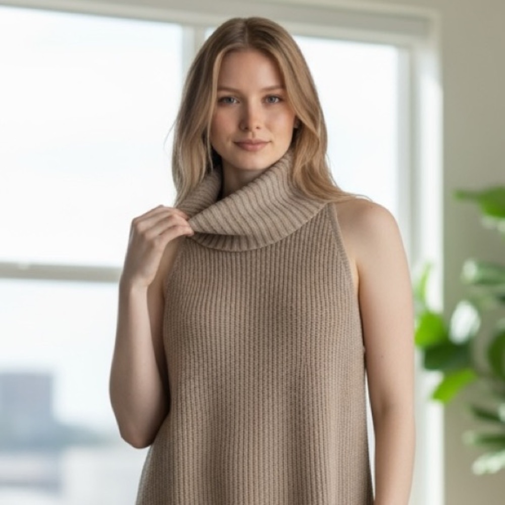 Marciano Taupe Sleeveless Turtleneck Sweater - Office Wear - Neutral  - Size M